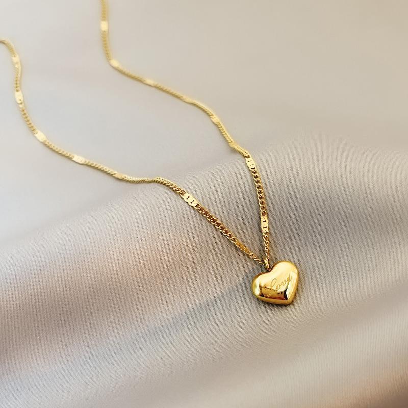 316L Stainless Steel Gold Color Love Heart Necklaces for Women Gift Jewelry