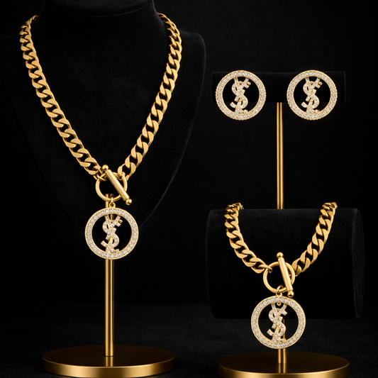 18k Gold Plated Stainless Steel Designer Jewelry Famous Brands Luxury Zircon Letter Jewelry Set for Women
