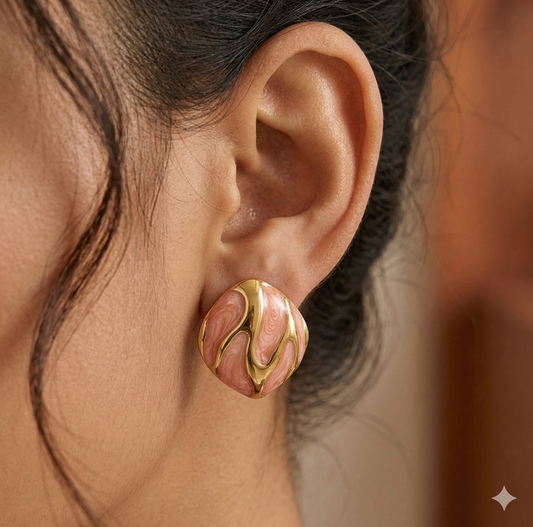 Luxury White Marble Gold Stud Earrings – Stainless Steel Chunky Statement Earrings for Women, Elegant Vintage Style Jewelry, Hypoallergenic Gift