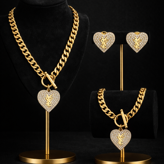 18k Gold Plated Stainless Steel Designer Jewelry Famous Brands Luxury Zircon Letter Jewelry Set for Women